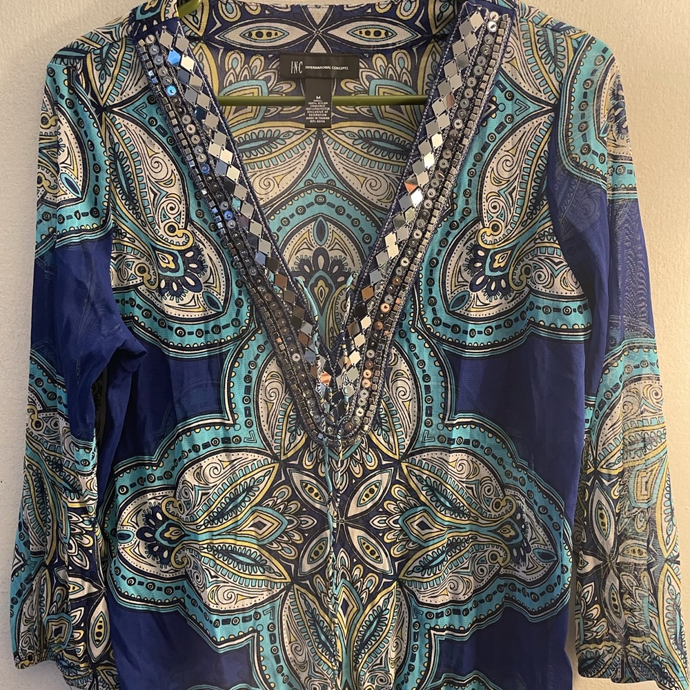 IC Collection Blue Paisley Women's Top